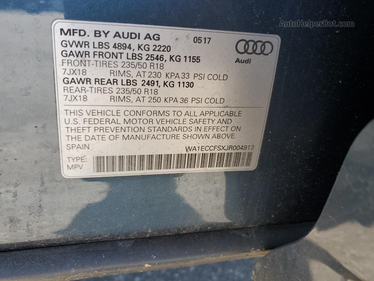 2018 Audi Q3 Premium Blue vin: WA1ECCFSXJR004913