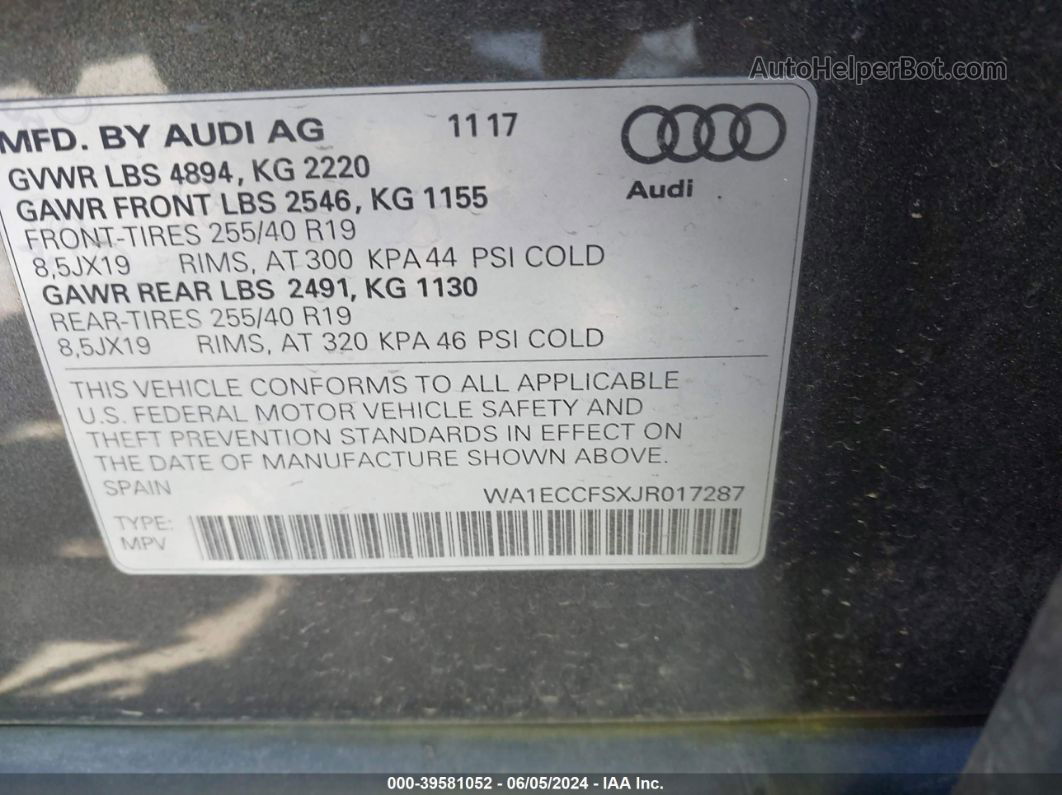 2018 Audi Q3 2.0t Premium/2.0t Sport Premium Серый vin: WA1ECCFSXJR017287