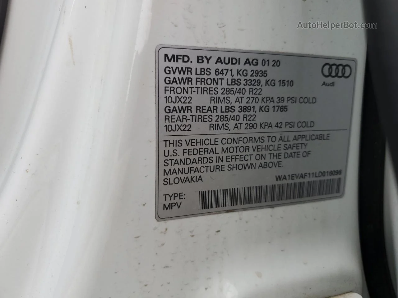 2020 Audi Q8 Premium Plus S-line Белый vin: WA1EVAF11LD016096