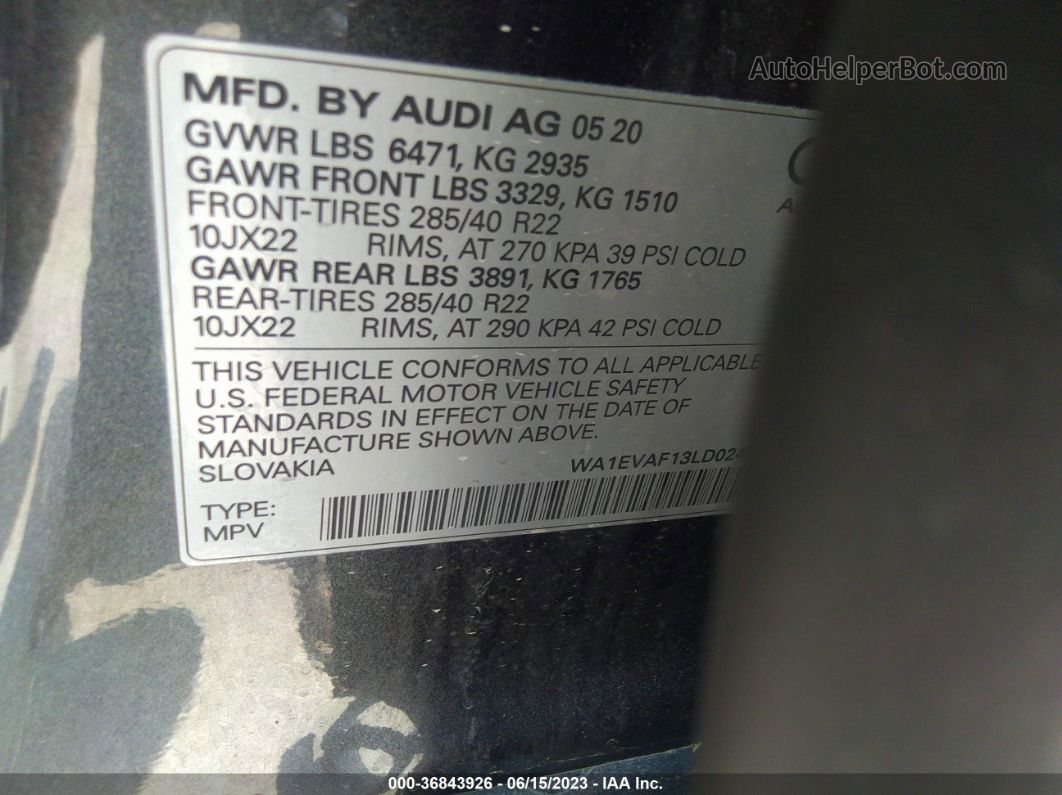 2020 Audi Q8 Premium Plus Black vin: WA1EVAF13LD024040