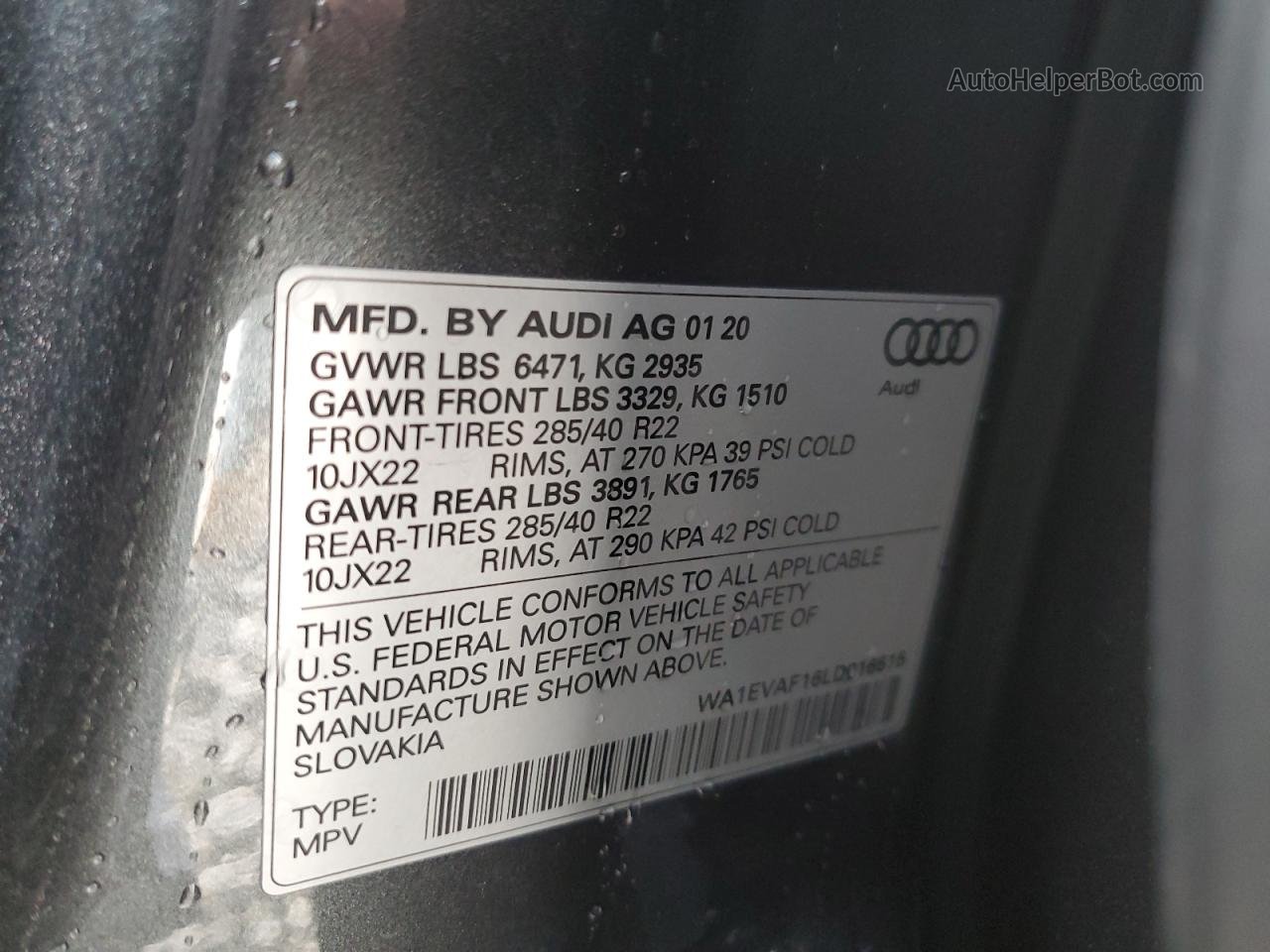 2020 Audi Q8 Premium Plus S-line Charcoal vin: WA1EVAF16LD016515