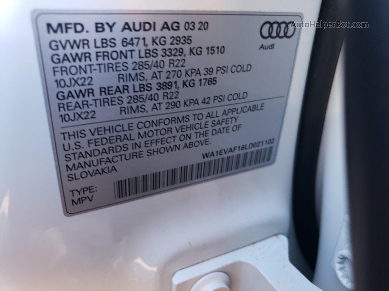2020 Audi Q8 Premium Plus S-line Белый vin: WA1EVAF16LD021102