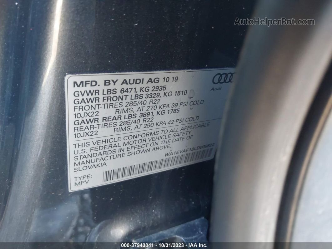 2020 Audi Q8 Premium Plus 55 Tfsi Quattro Tiptronic Серый vin: WA1EVAF18LD008822