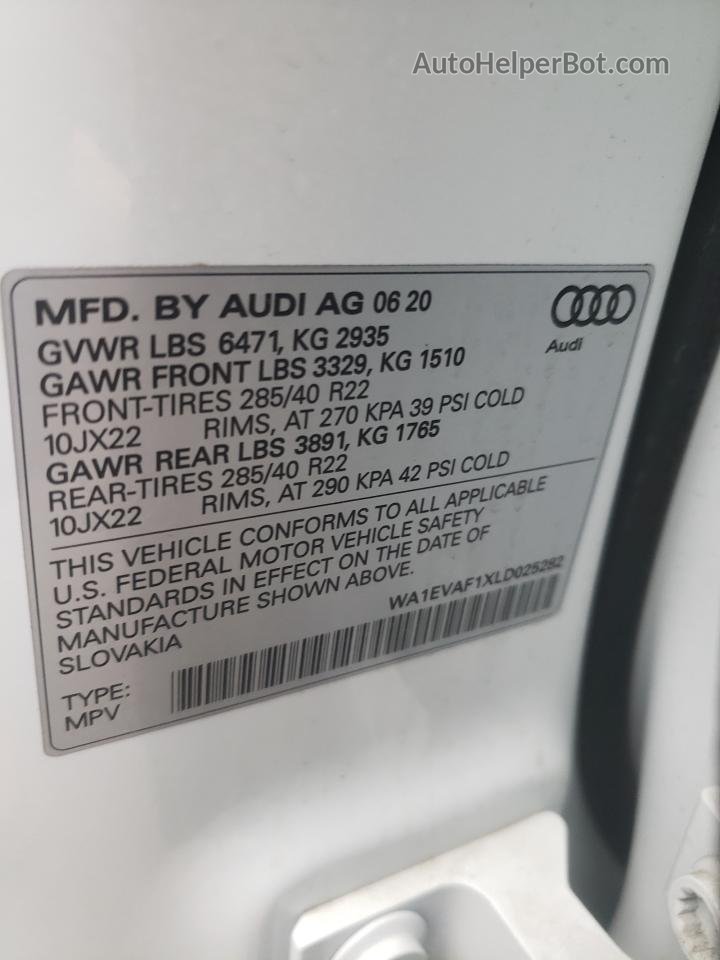 2020 Audi Q8 Premium Plus S-line White vin: WA1EVAF1XLD025282