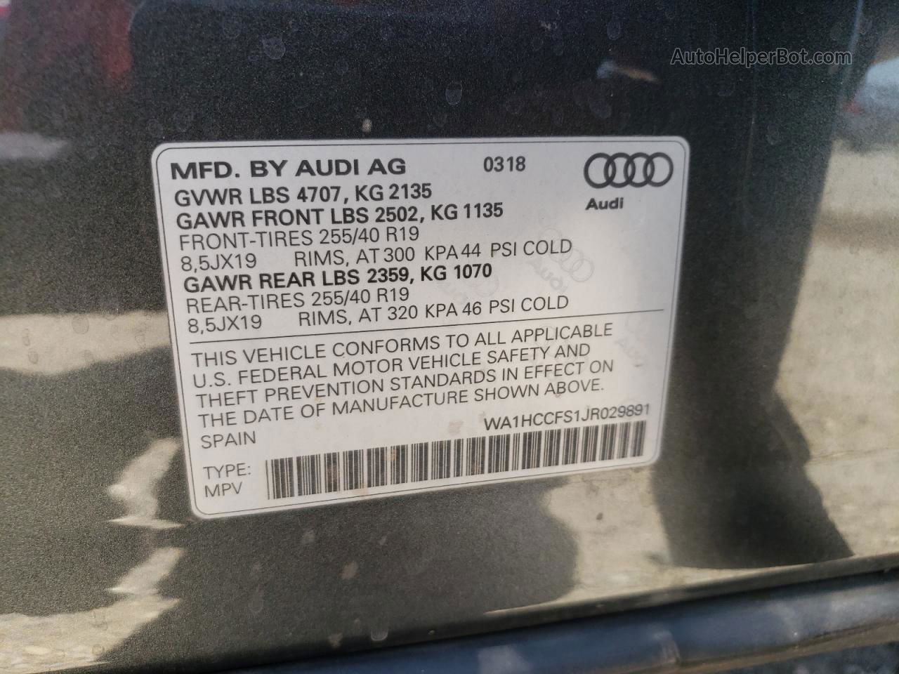 2018 Audi Q3 Premium Plus Gray vin: WA1HCCFS1JR029891