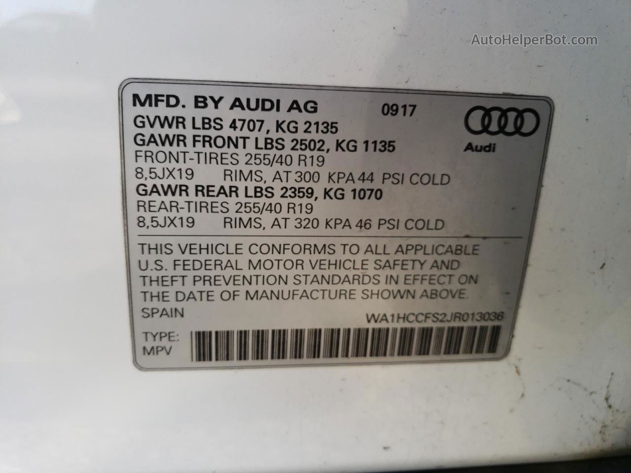 2018 Audi Q3 Premium Plus White vin: WA1HCCFS2JR013036