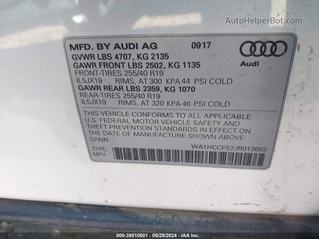 2018 Audi Q3 2.0t Premium/2.0t Sport Premium Белый vin: WA1HCCFS7JR013663