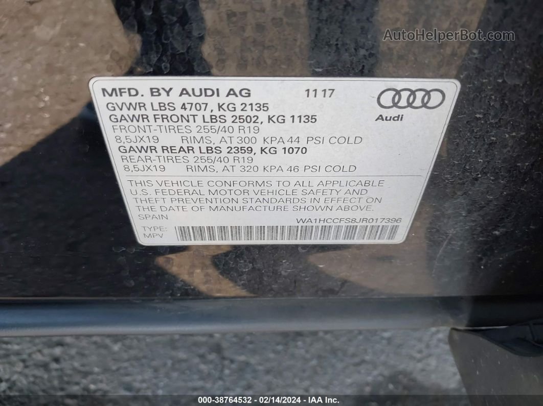 2018 Audi Q3 2.0t Premium/2.0t Sport Premium Черный vin: WA1HCCFS8JR017396
