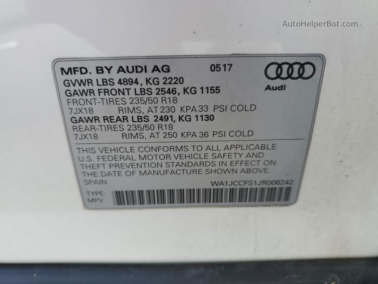 2018 Audi Q3 Premium Plus White vin: WA1JCCFS1JR006242
