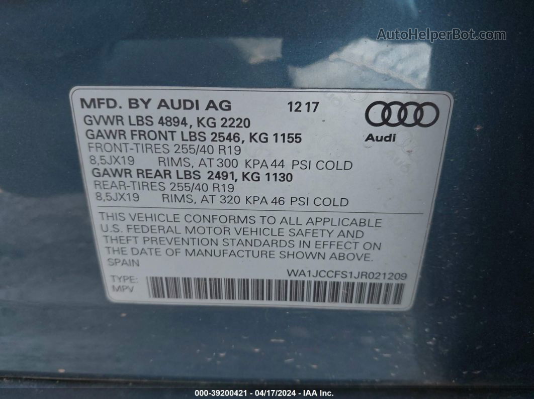2018 Audi Q3 2.0t Sport Premium Blue vin: WA1JCCFS1JR021209