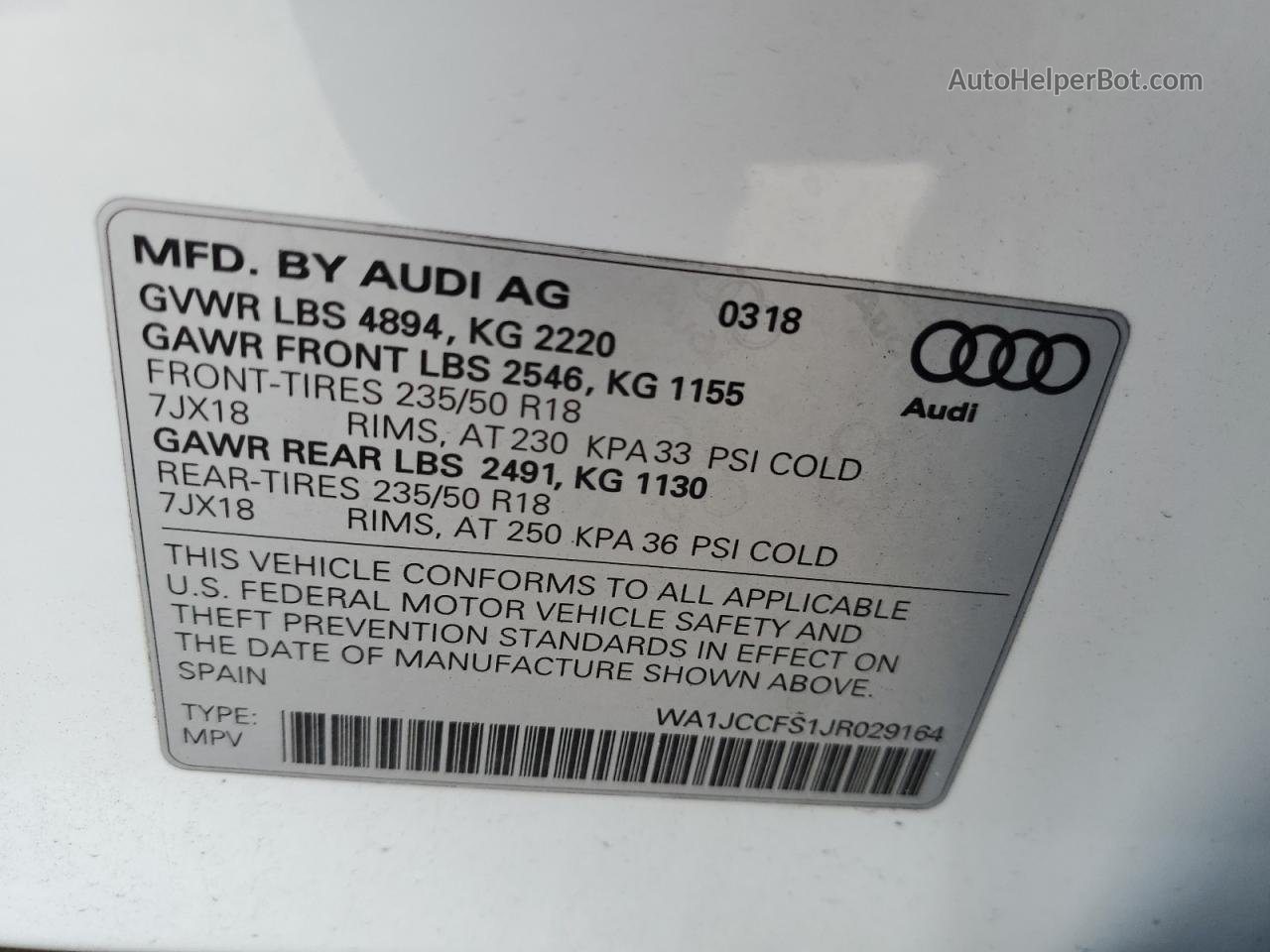 2018 Audi Q3 Premium Plus White vin: WA1JCCFS1JR029164