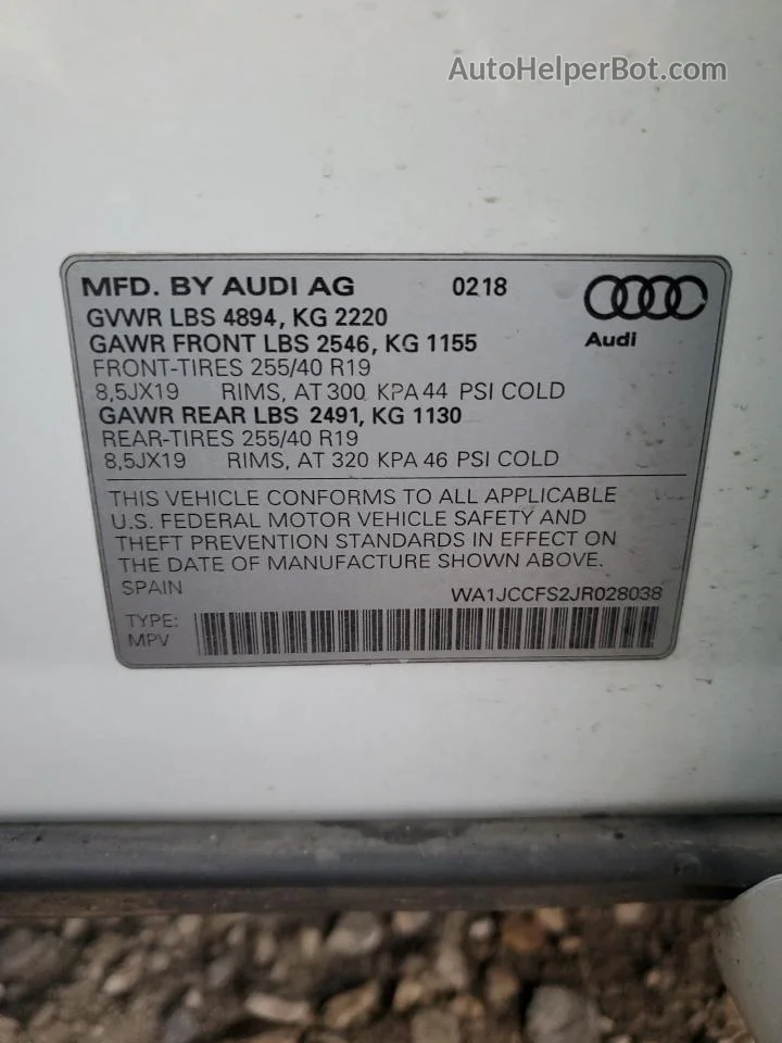 2018 Audi Q3 Premium Plus White vin: WA1JCCFS2JR028038