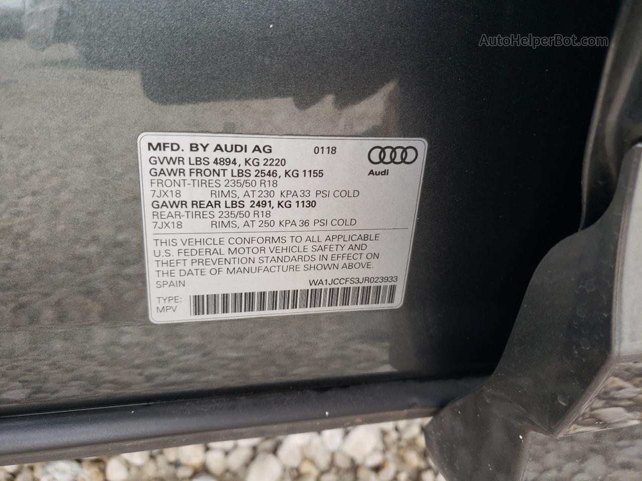 2018 Audi Q3 Premium Plus Gray vin: WA1JCCFS3JR023933