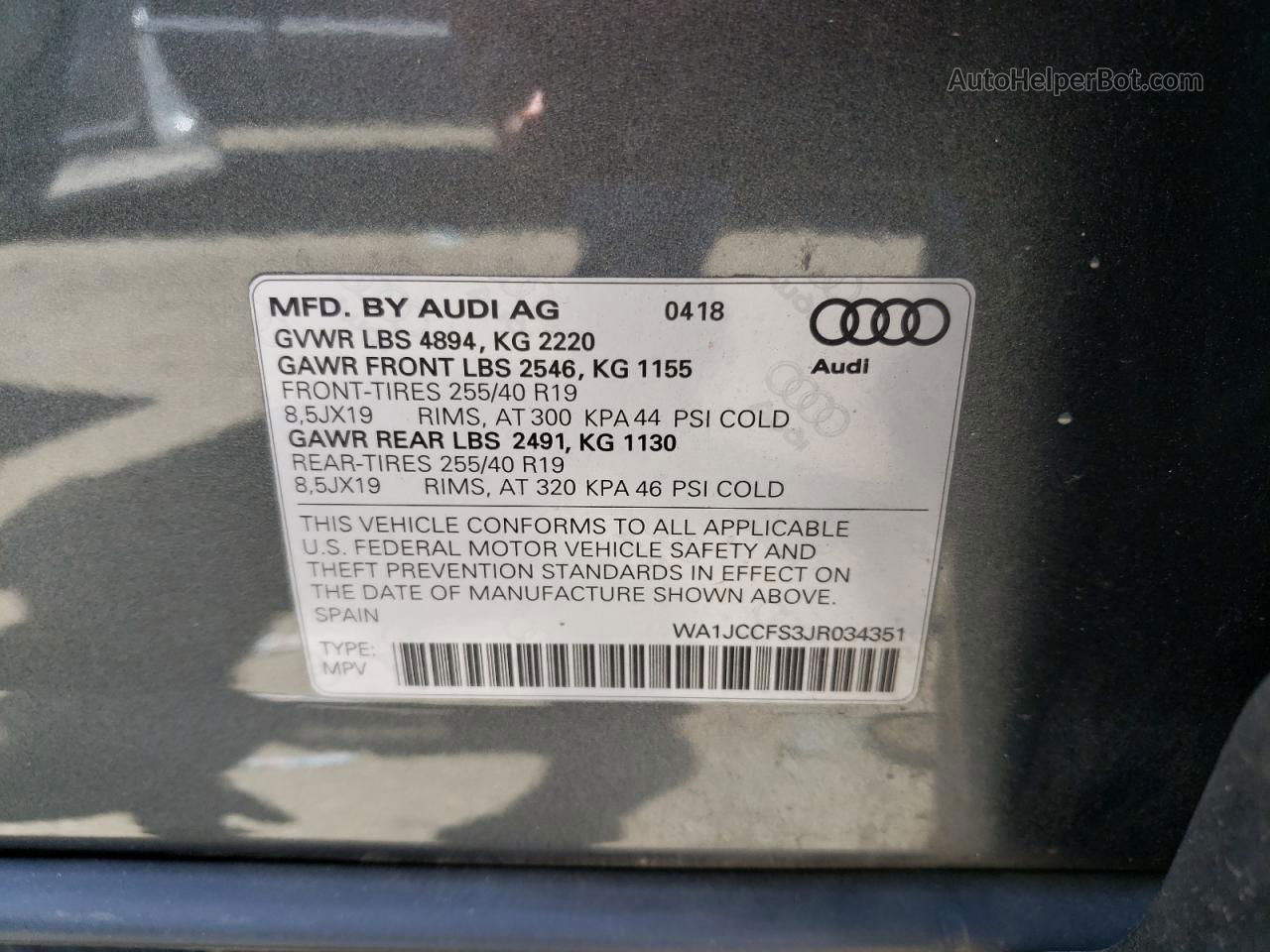 2018 Audi Q3 Premium Plus Серый vin: WA1JCCFS3JR034351