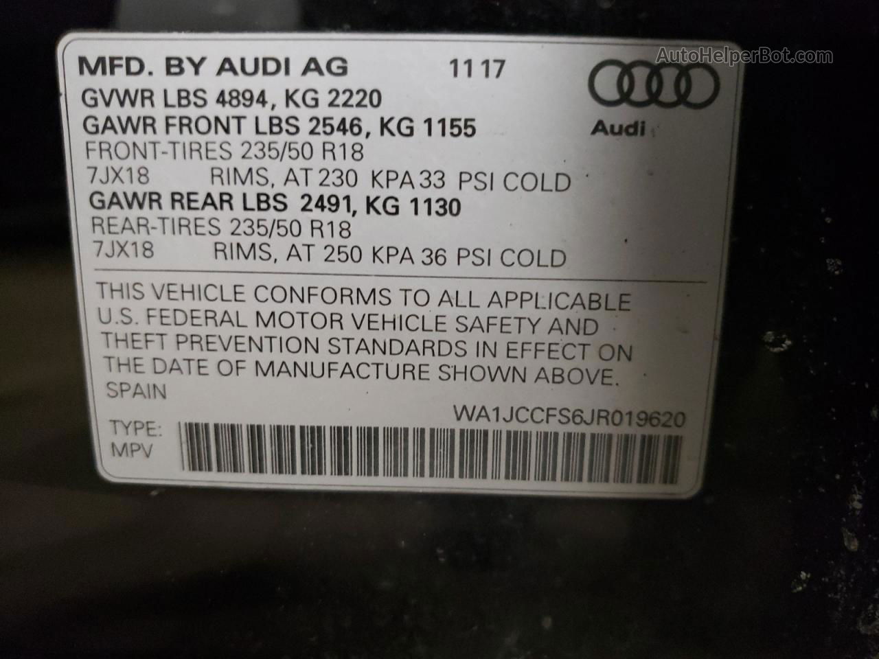 2018 Audi Q3 Premium Plus Black vin: WA1JCCFS6JR019620