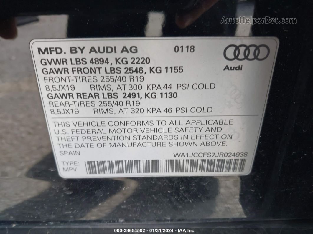 2018 Audi Q3 2.0t Premium/2.0t Sport Premium Черный vin: WA1JCCFS7JR024938