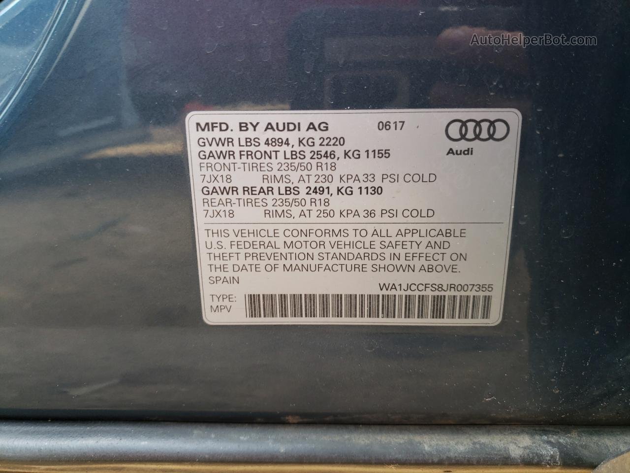 2018 Audi Q3 Premium Plus Blue vin: WA1JCCFS8JR007355
