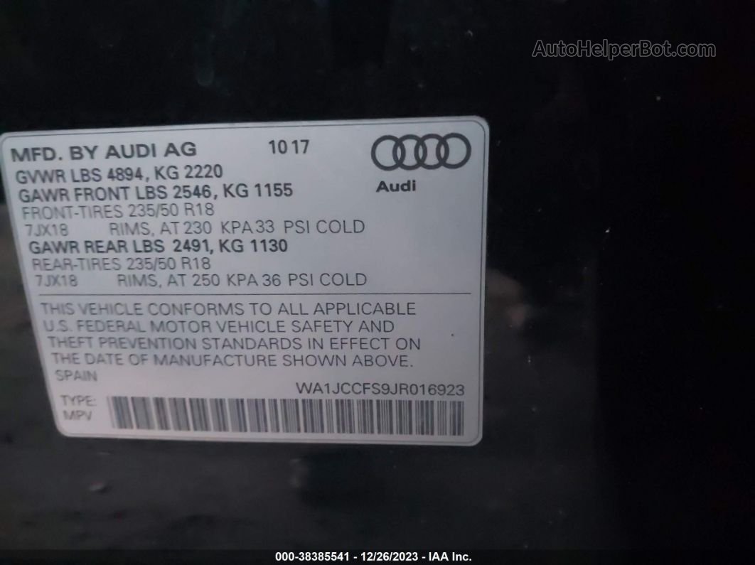 2018 Audi Q3 2.0t Premium/2.0t Sport Premium Черный vin: WA1JCCFS9JR016923