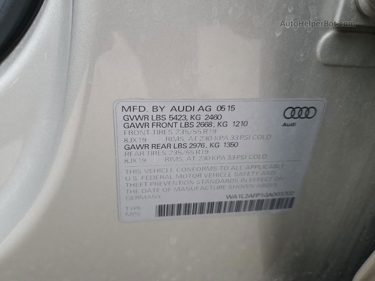 2016 Audi Q5 Premium Plus Tan vin: WA1L2AFP1GA003702