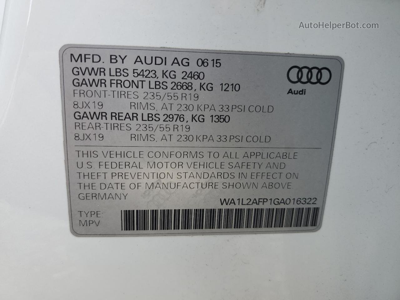 2016 Audi Q5 Premium Plus White vin: WA1L2AFP1GA016322