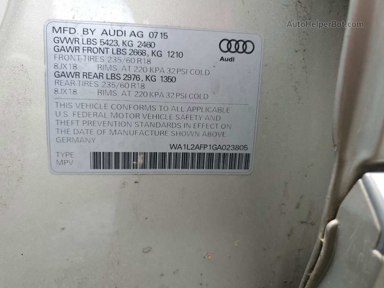 2016 Audi Q5 Premium Plus Серебряный vin: WA1L2AFP1GA023805