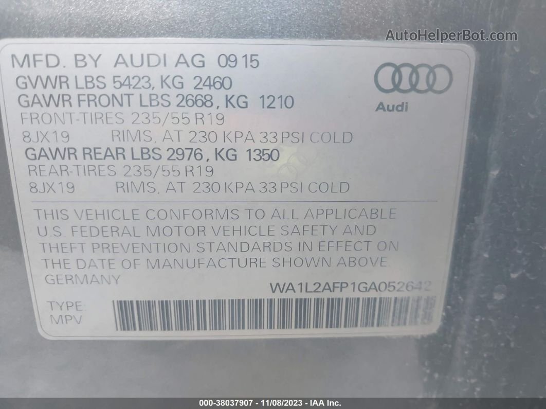 2016 Audi Q5 2.0t Premium Серый vin: WA1L2AFP1GA052642