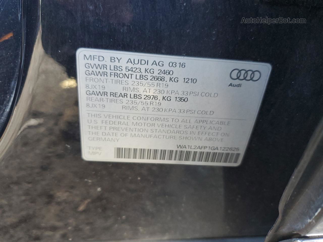 2016 Audi Q5 Premium Plus Синий vin: WA1L2AFP1GA122625