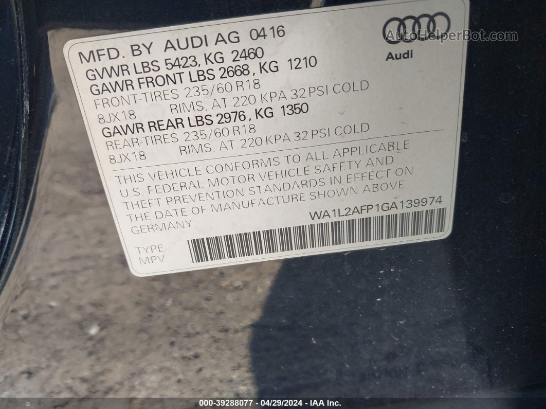 2016 Audi Q5 2.0t Premium Синий vin: WA1L2AFP1GA139974