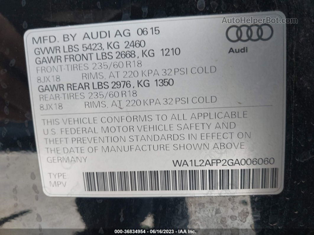 2016 Audi Q5 2.0t Premium Черный vin: WA1L2AFP2GA006060