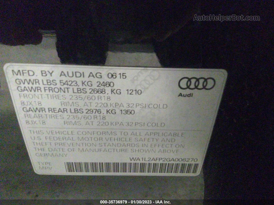 2016 Audi Q5 Premium Plus Черный vin: WA1L2AFP2GA006270