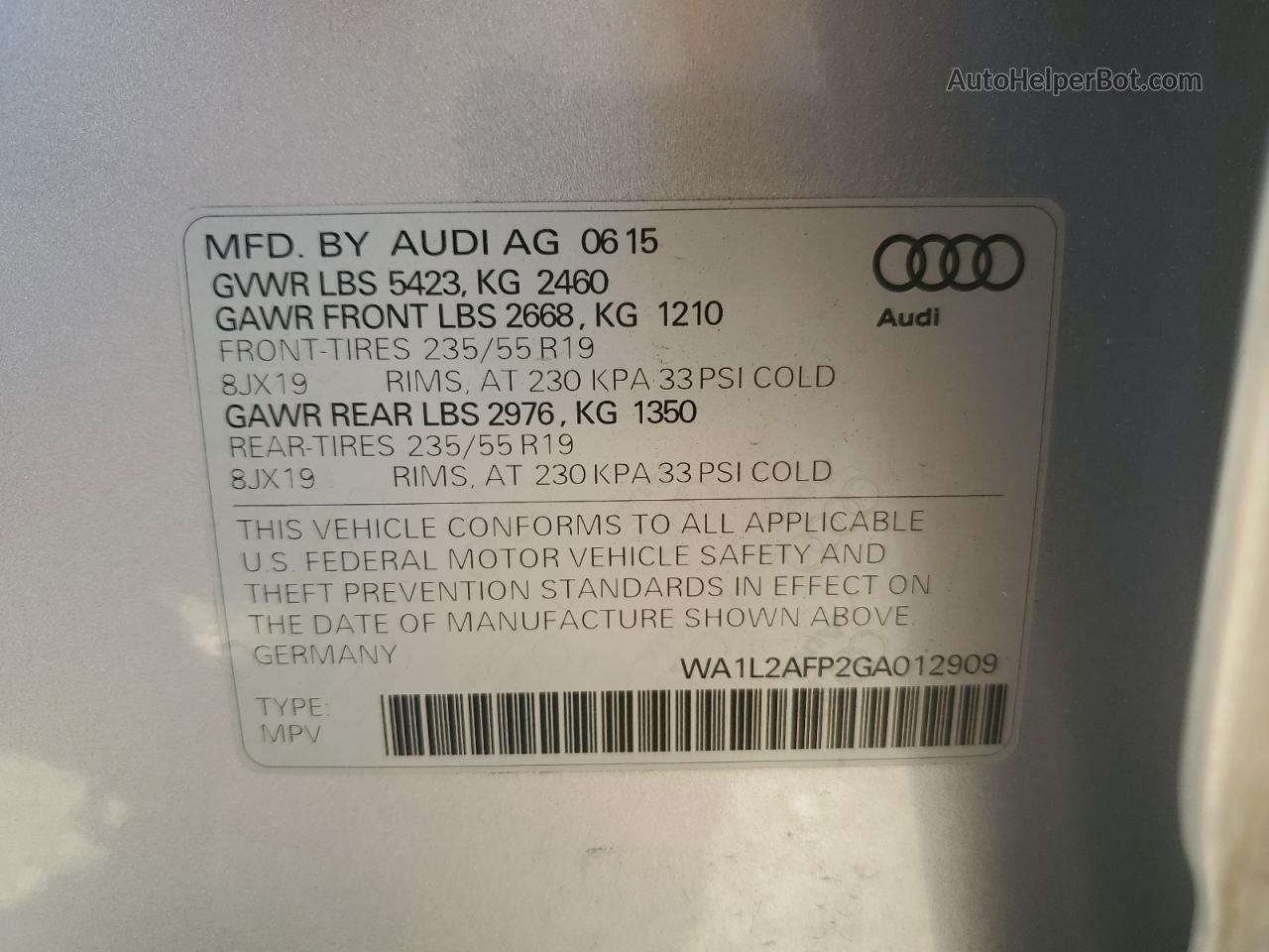 2016 Audi Q5 Premium Plus Серебряный vin: WA1L2AFP2GA012909