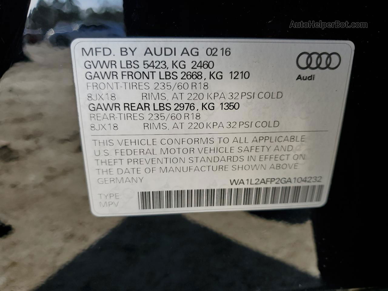 2016 Audi Q5 Premium Plus Черный vin: WA1L2AFP2GA104232