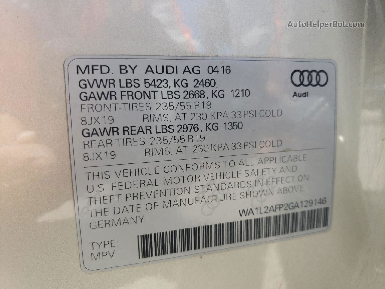 2016 Audi Q5 Premium Plus Beige vin: WA1L2AFP2GA129146