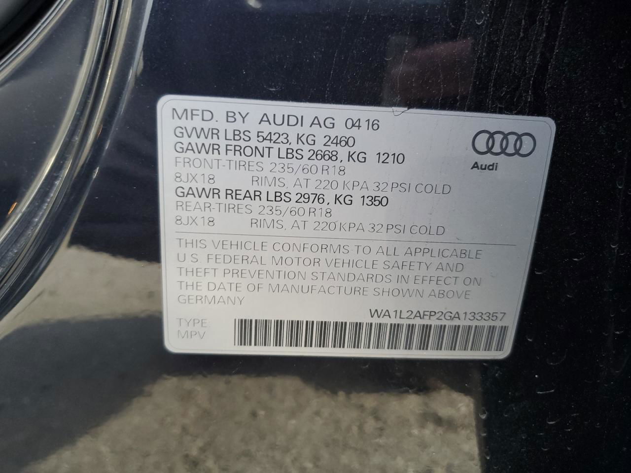 2016 Audi Q5 Premium Plus Синий vin: WA1L2AFP2GA133357