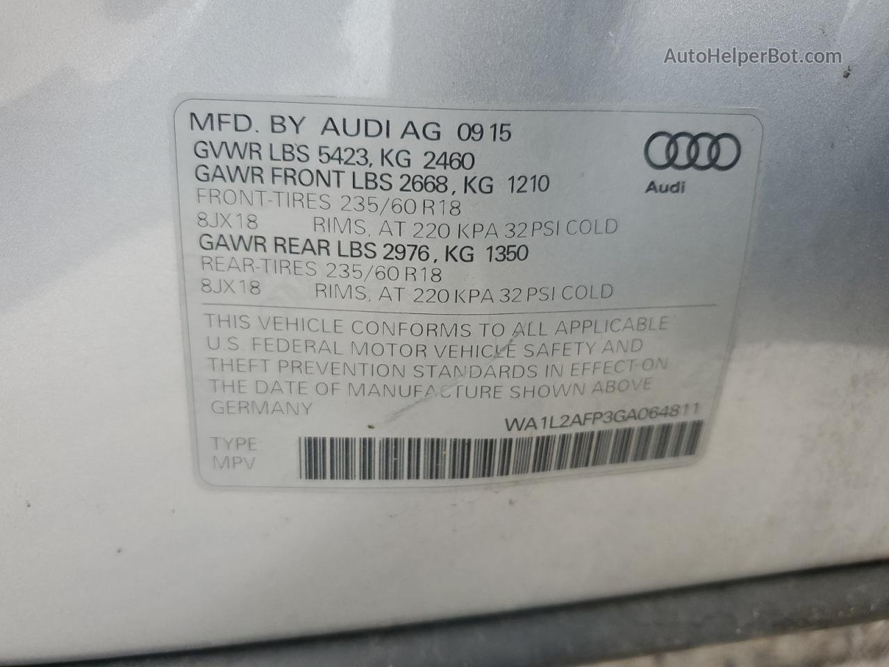 2016 Audi Q5 Premium Plus Серебряный vin: WA1L2AFP3GA064811