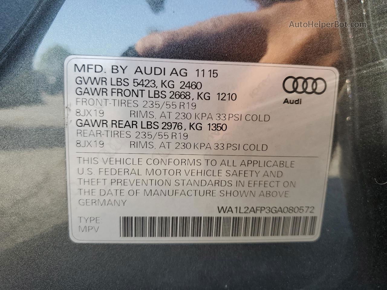 2016 Audi Q5 Premium Plus Gray vin: WA1L2AFP3GA080572