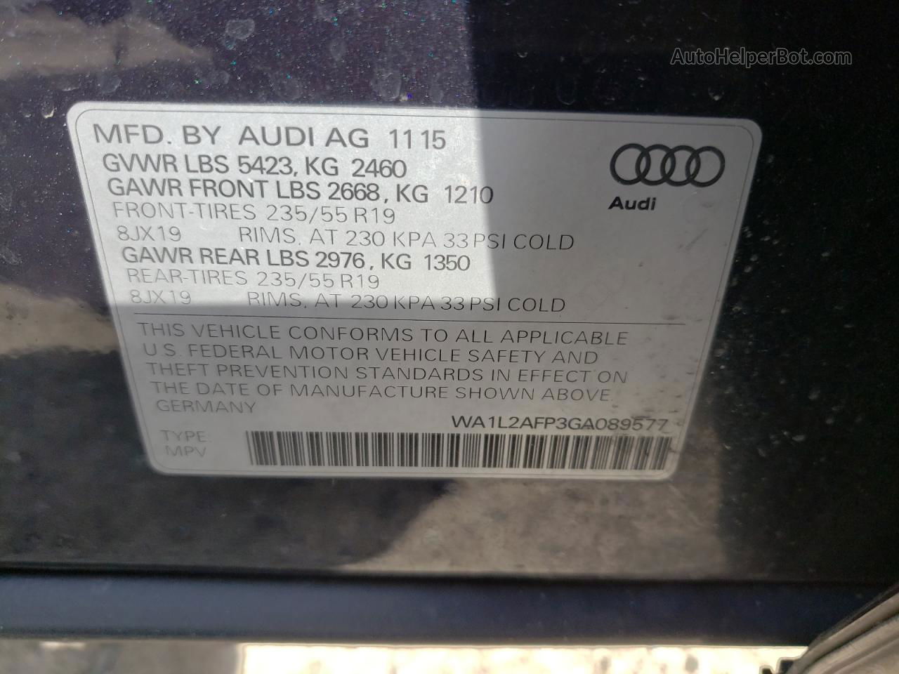 2016 Audi Q5 Premium Plus Blue vin: WA1L2AFP3GA089577