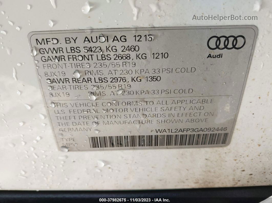 2016 Audi Q5 2.0t Premium White vin: WA1L2AFP3GA092446