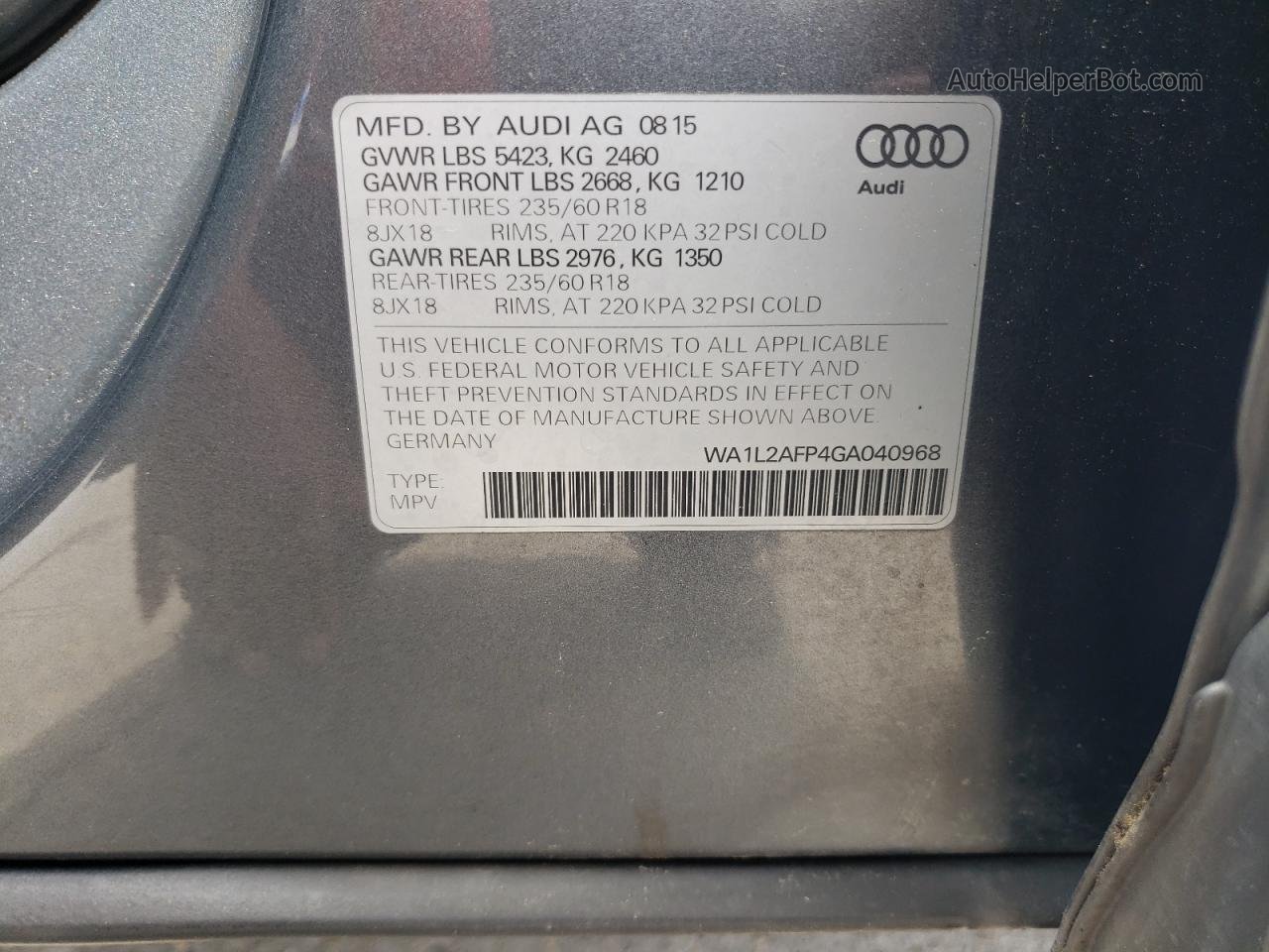 2016 Audi Q5 Premium Plus Gray vin: WA1L2AFP4GA040968
