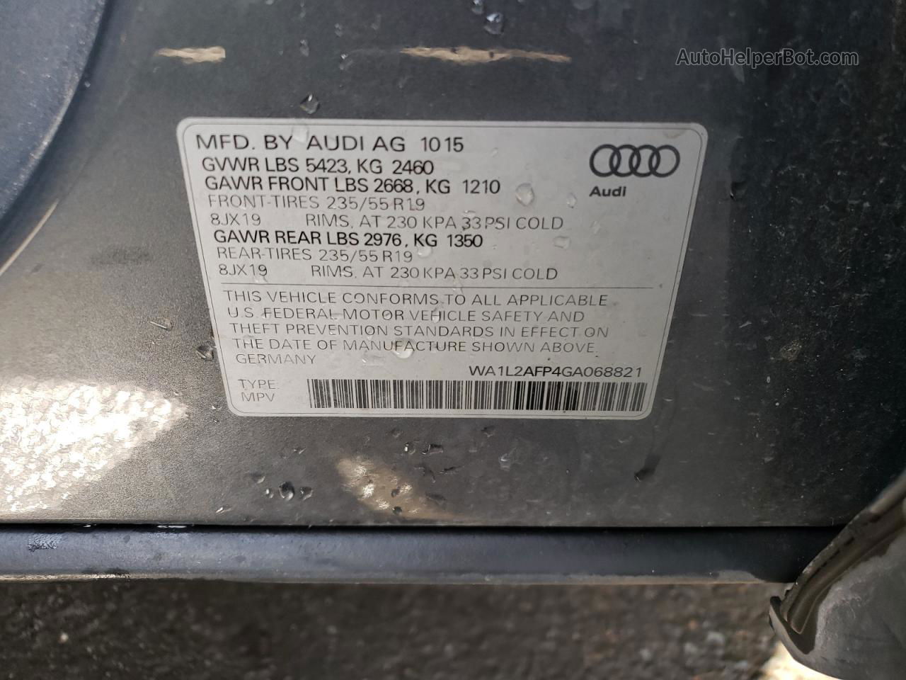 2016 Audi Q5 Premium Plus Gray vin: WA1L2AFP4GA068821