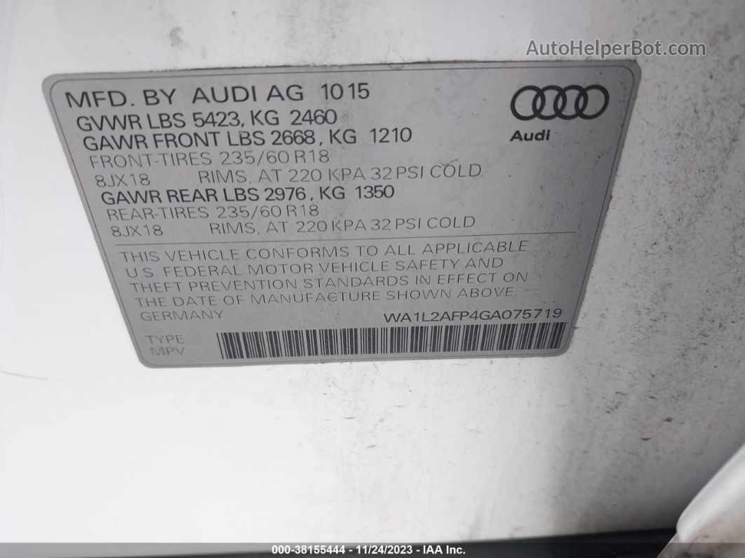 2016 Audi Q5 2.0t Premium White vin: WA1L2AFP4GA075719