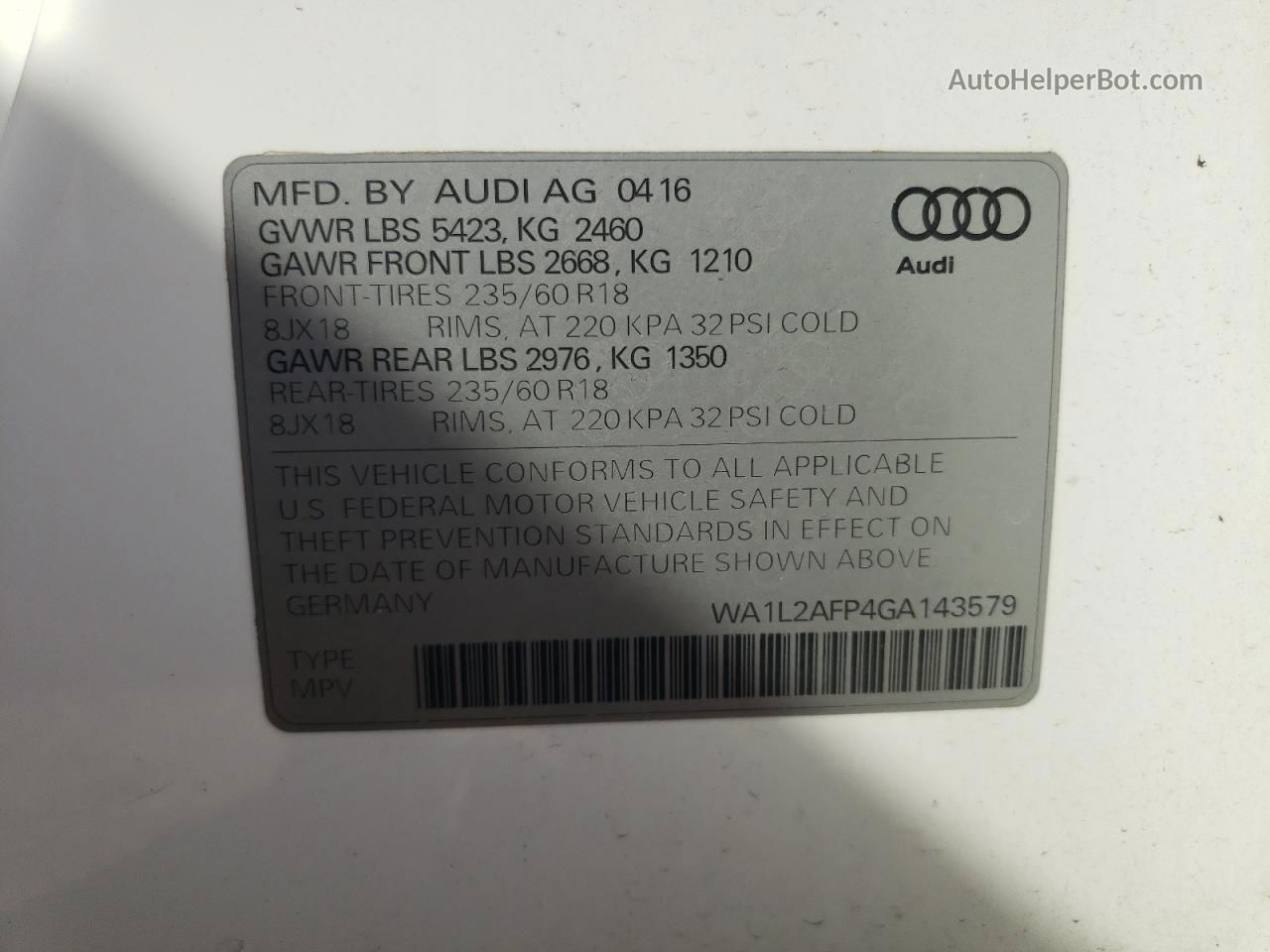 2016 Audi Q5 Premium Plus White vin: WA1L2AFP4GA143579