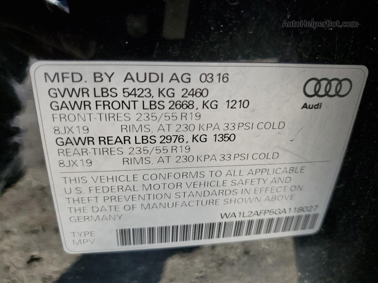 2016 Audi Q5 Premium Plus Черный vin: WA1L2AFP5GA118027