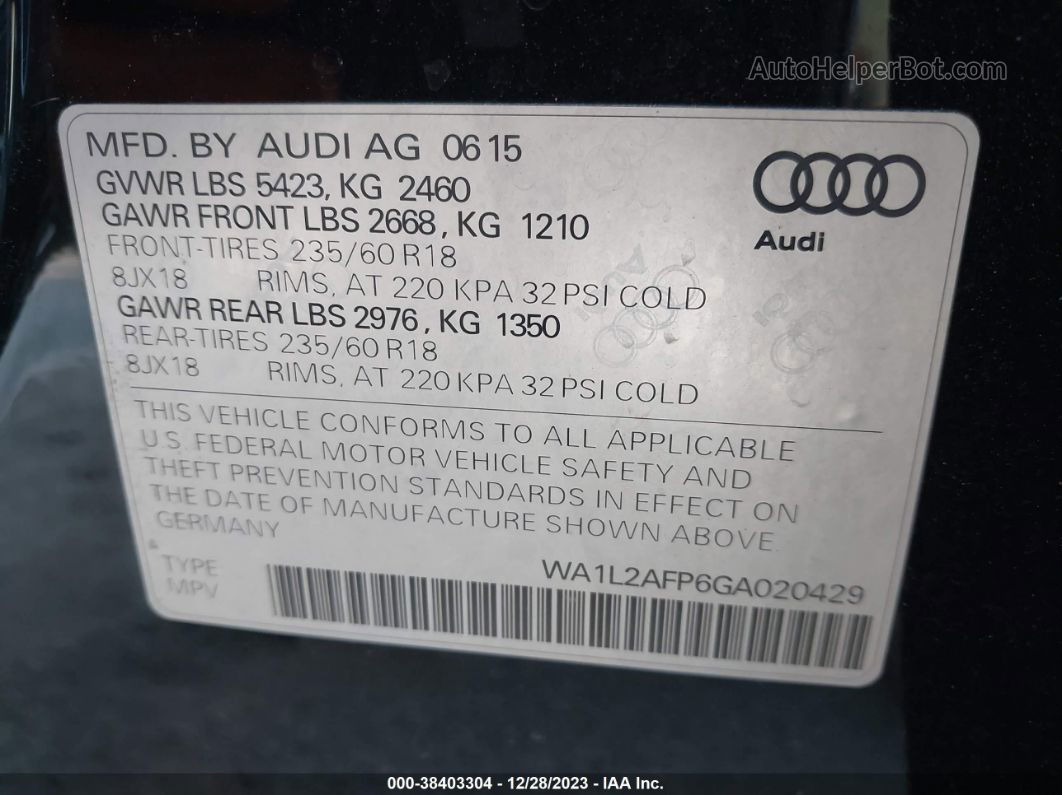 2016 Audi Q5 2.0t Premium Black vin: WA1L2AFP6GA020429