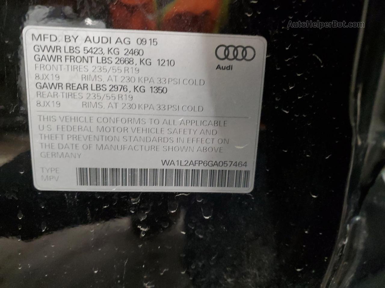 2016 Audi Q5 Premium Plus Черный vin: WA1L2AFP6GA057464