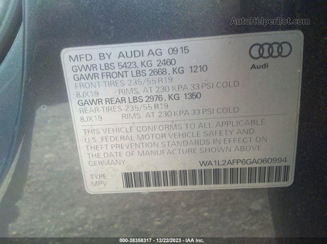 2016 Audi Q5 2.0t Premium Серый vin: WA1L2AFP6GA060994