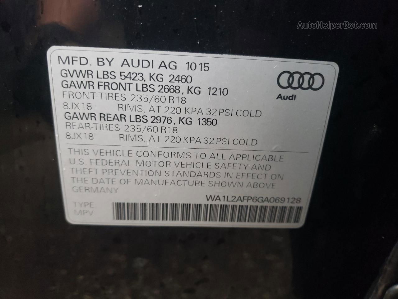 2016 Audi Q5 Premium Plus Black vin: WA1L2AFP6GA069128