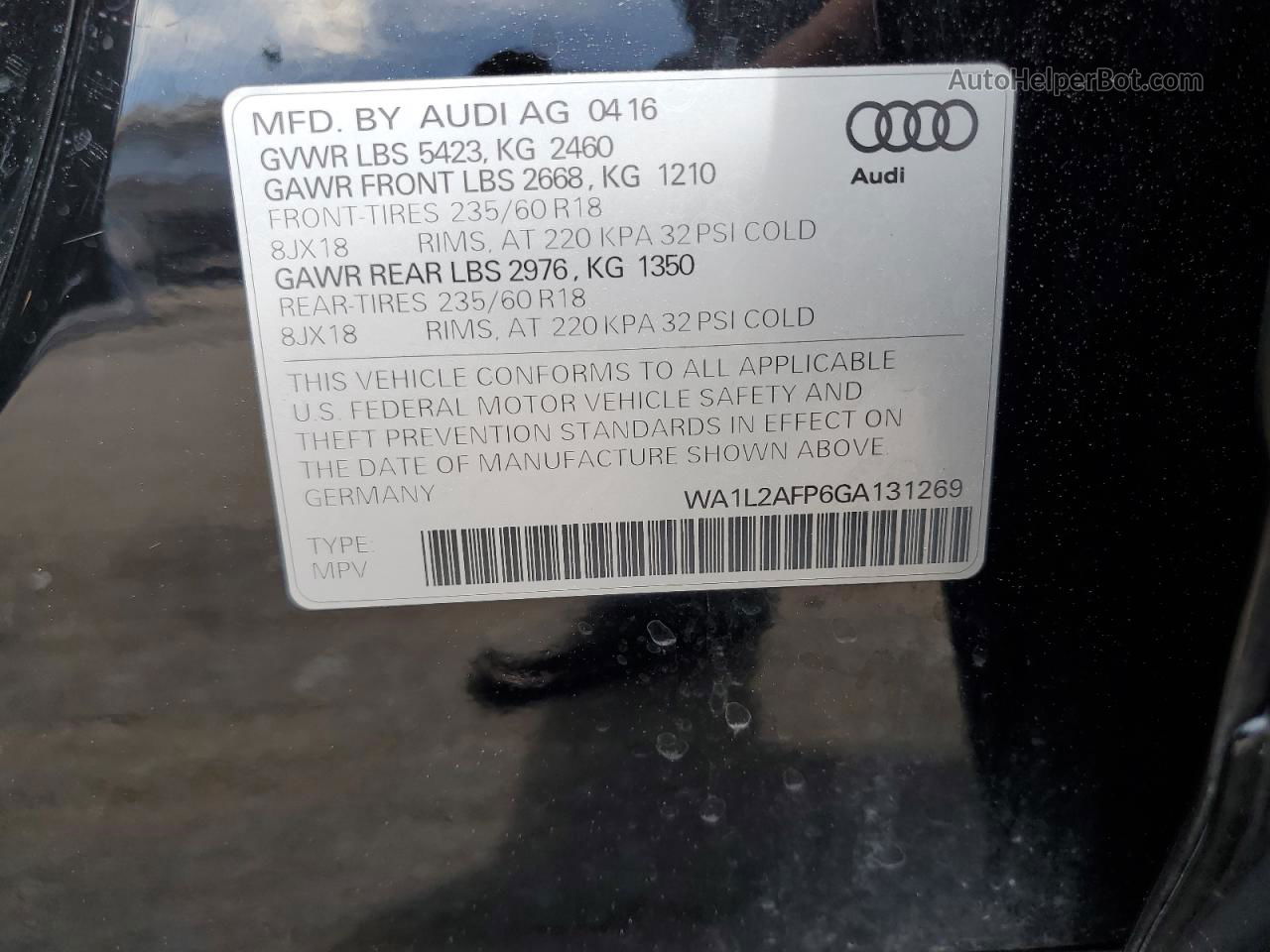 2016 Audi Q5 Premium Plus Черный vin: WA1L2AFP6GA131269