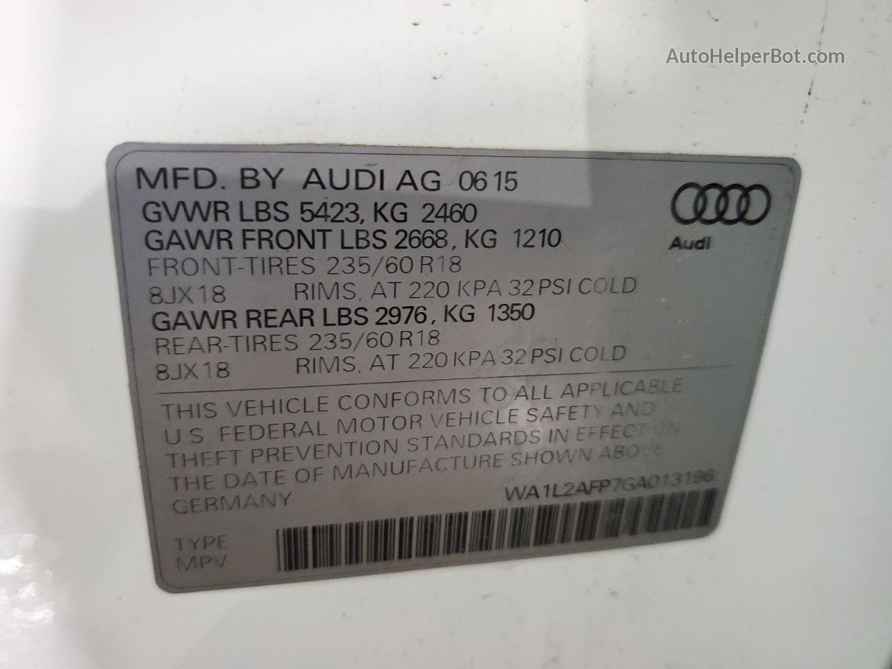 2016 Audi Q5 Premium Plus White vin: WA1L2AFP7GA013196