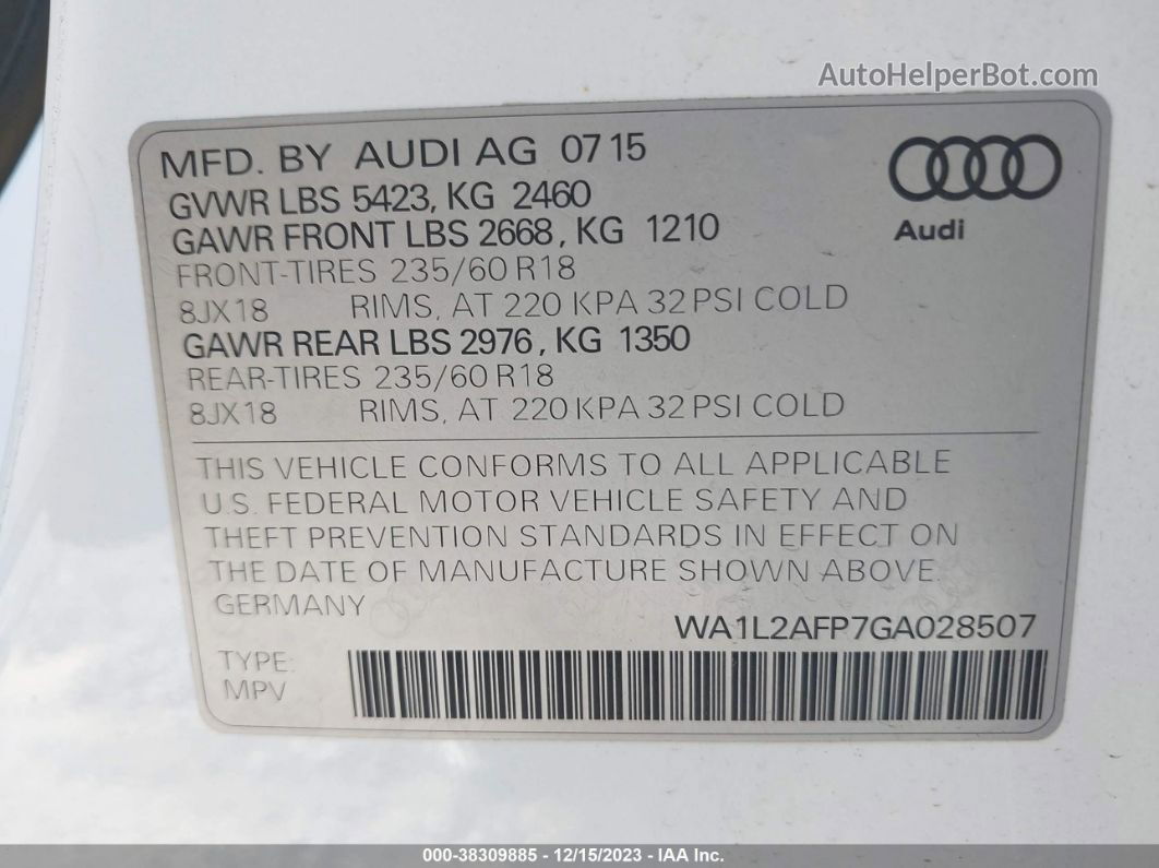 2016 Audi Q5 2.0t Premium White vin: WA1L2AFP7GA028507